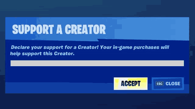 a screen that says support a creator and a button to accept