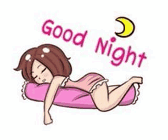 a cartoon of a girl sleeping on a pillow with the words `` good night '' written above her .