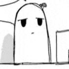 a black and white drawing of a ghost looking at a laptop computer .