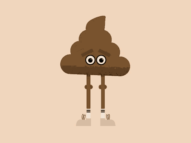a cartoon drawing of a pile of poop with legs and arms