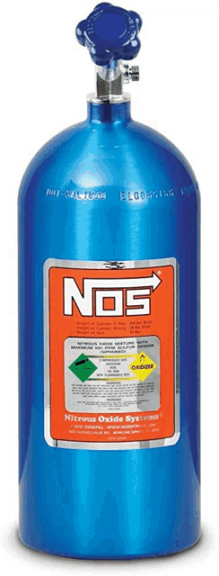 a bottle of nos nitrous oxide system is blue