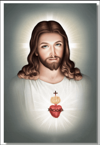 a painting of jesus with a cross and a heart