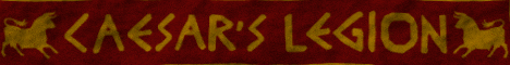 a red banner with the words caesar 's legion written on it