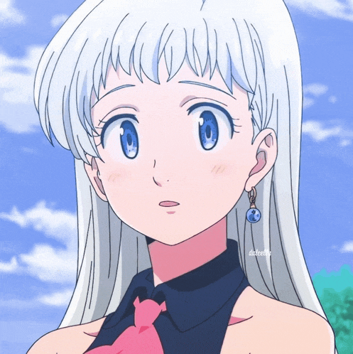 a drawing of a girl with white hair and blue eyes has the name dulcetty on it