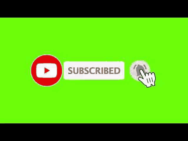 a subscribe button with a hand pointing at it on a green screen .