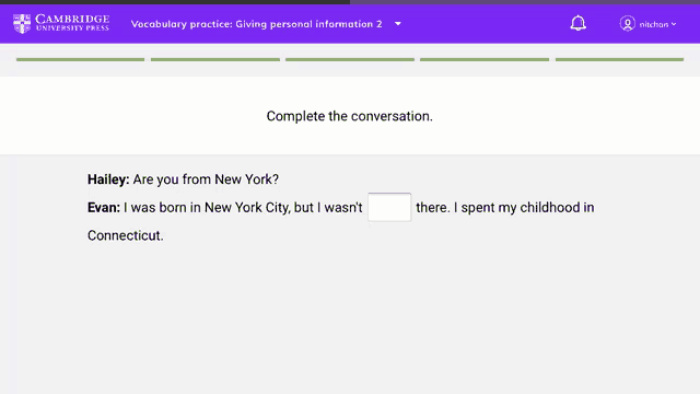 a screenshot of a vocabulary practice giving personal information 2