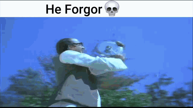 a picture of a man with a skull and the words he forgor on the top