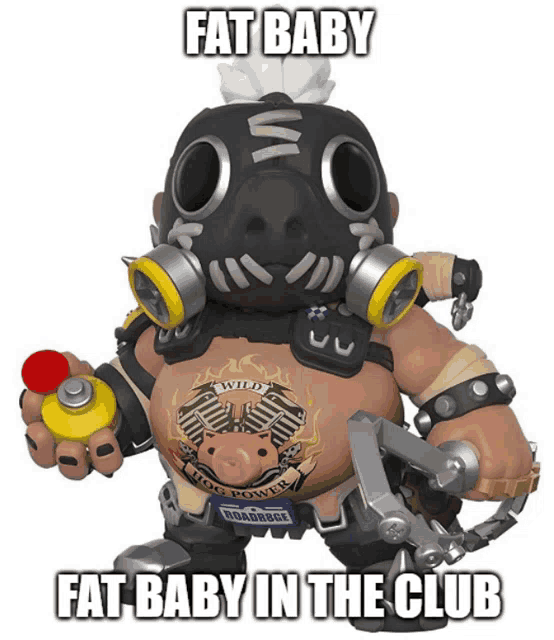 a figurine of a pig with the words fat baby fat baby in the club below it