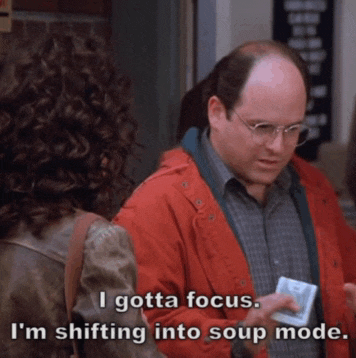 a man in a red jacket says " i gotta focus i 'm shifting into soup mode . "