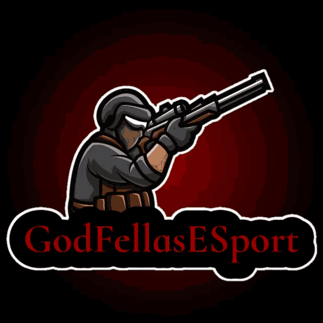 a logo for god fellas esport with a man holding a gun