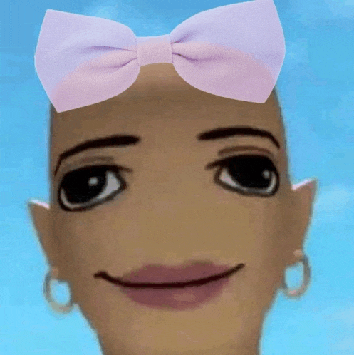 a bald woman with a pink bow on her head is smiling