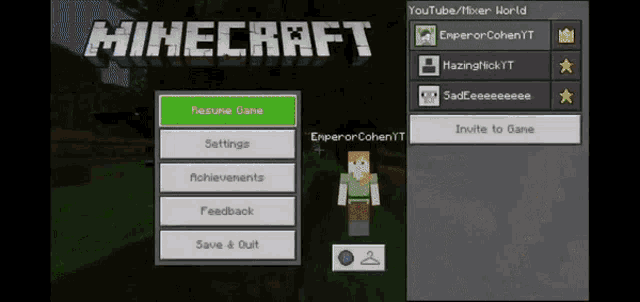 a screenshot of a video game called minecraft with a resume game button