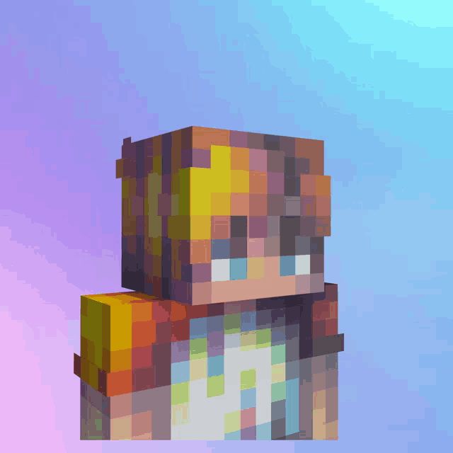 a pixel art of a person 's face with a blue background