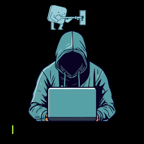 a cartoon of a hacker with the words i can hack anything behind him
