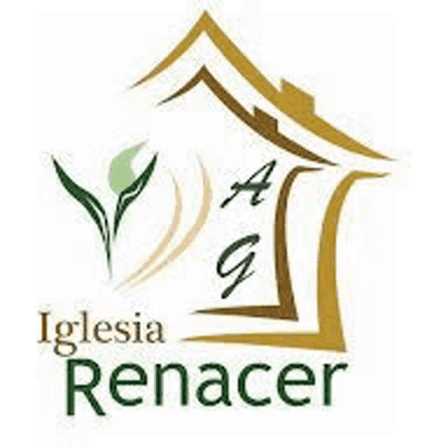 a logo for a church called iglesia renacer with a house and a plant .