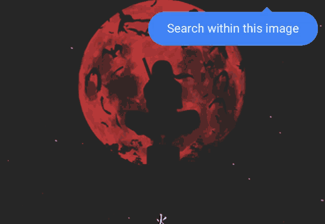 a silhouette of a person in front of a red full moon with a blue search within this image bubble