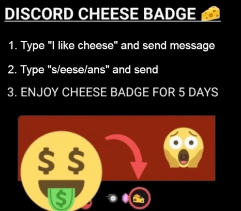 a screenshot of a discord cheese badge with instructions