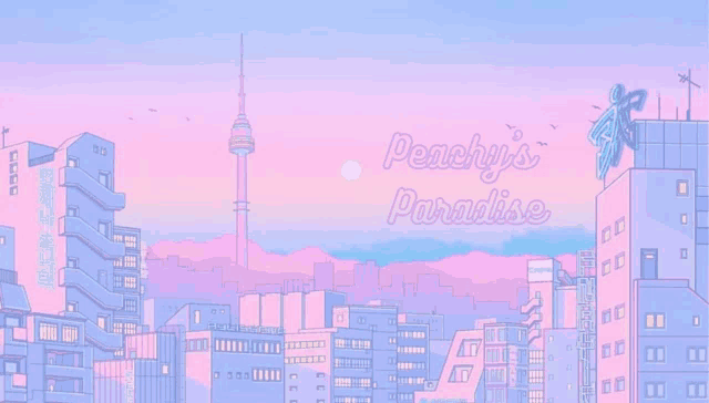 peachy 's paradise is written on a pink background