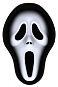 a scream mask with its mouth open on a white background