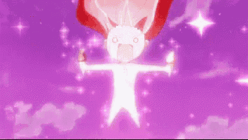 a cartoon character is holding an ice cream cone in a purple background .