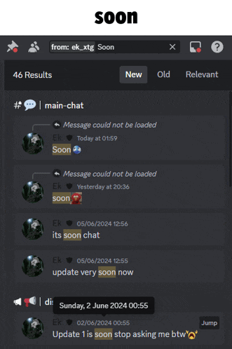 a screenshot of a chat with the words " soon " at the top