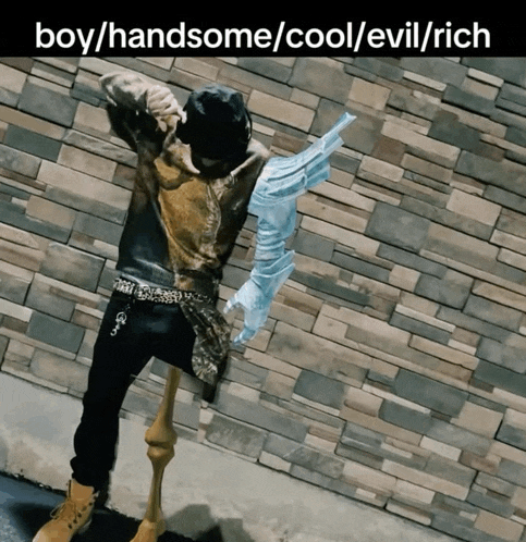 a picture of a man with the words boy / handsome / cool / evil / rich