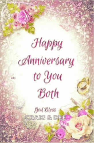 a happy anniversary to you both card with roses and wedding rings