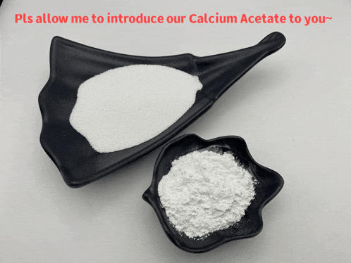 two bowls of calcium acetate on a white background