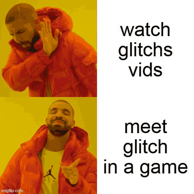 a man in an orange jacket says watch glitch vids meet glitch in a game