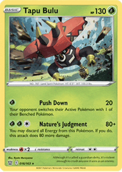 a pokemon card called tapu bulu has a nature 's judgment