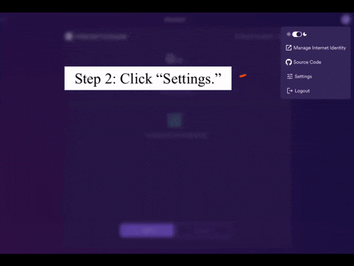 a screenshot of a computer screen showing step 2 clicking settings