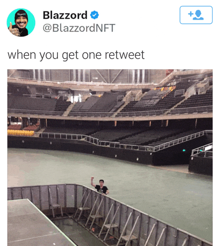 a picture of an empty stadium with the words " when you get one retweet " below it