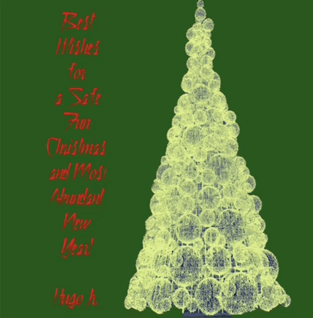 a green background with a yellow christmas tree and the words best wishes for a safe fun christmas and most abounding new year