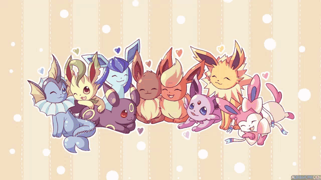 a group of eevees are lined up in a row on a striped background