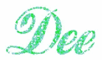 the word dee is written in green and blue sparkles on a white background .