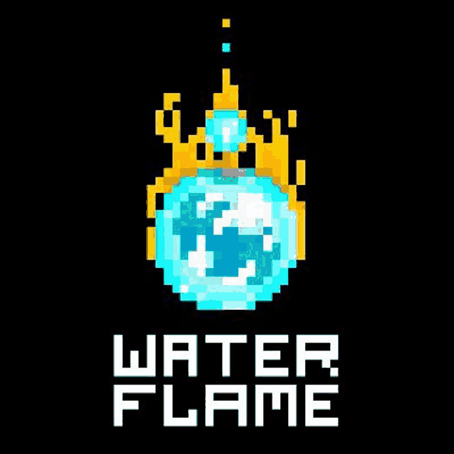 a pixel art illustration of a water flame on a black background