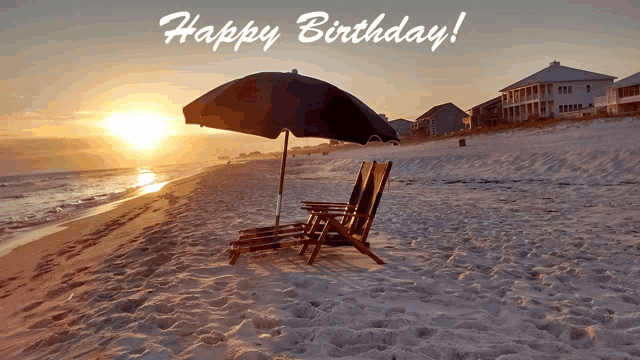 a beach scene with a happy birthday message