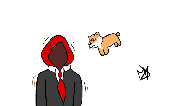 a cartoon of a man with a red hood and a dog flying in the background