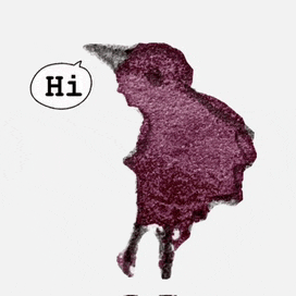 a purple bird with a speech bubble that says hi on it