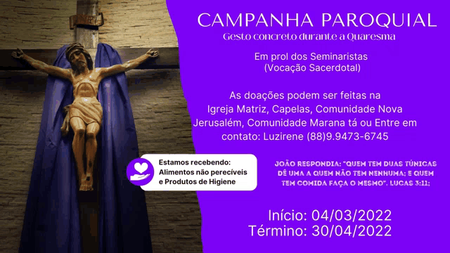 an advertisement for campanha paroquial shows a statue of jesus on the cross