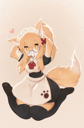 a drawing of a fox wearing a maid outfit and glasses