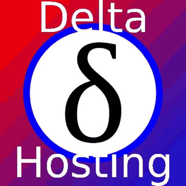 a logo for delta hosting with a blue circle around the letter s