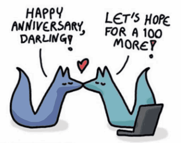 a cartoon of two worms kissing with the words happy anniversary darling