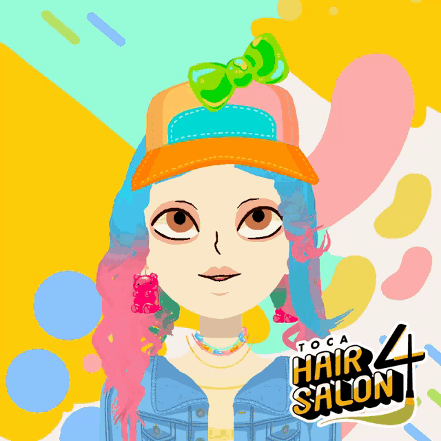 a cartoon of a girl wearing a hat with the words toca hair salon below her