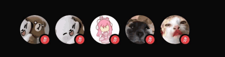 a row of circles with pictures of animals and a girl in a maid outfit
