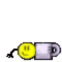 a pixel art illustration of a cup with a heart and a yellow smiley face .
