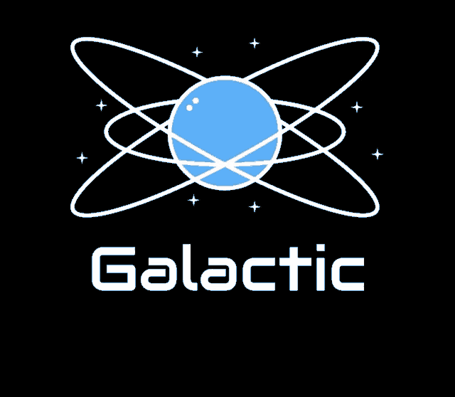 a logo for a company called galactic with a blue planet