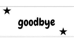 the word goodbye is written in black on a white background with two stars .