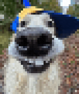 a pixelated image of a sheep wearing a hat