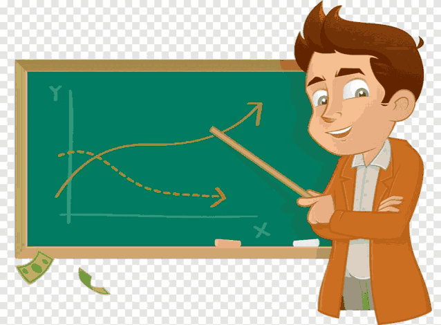 a cartoon of a man pointing at a graph on a chalkboard